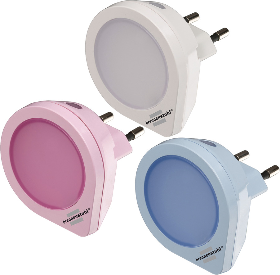 QD 1x | LED Set met 1 01 LED-nachtlichtset 1,5lm, 1x brennenstuhl® schemeringssensor lichtblauw 1x wit, roze, NL